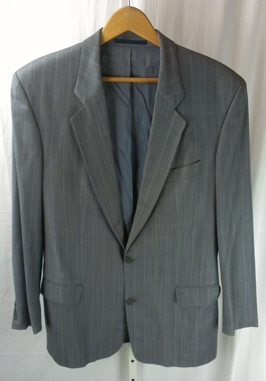 HUGO BOSS blazer jacket sport coat Cashmere Wool green blue stripe 44R Narrow